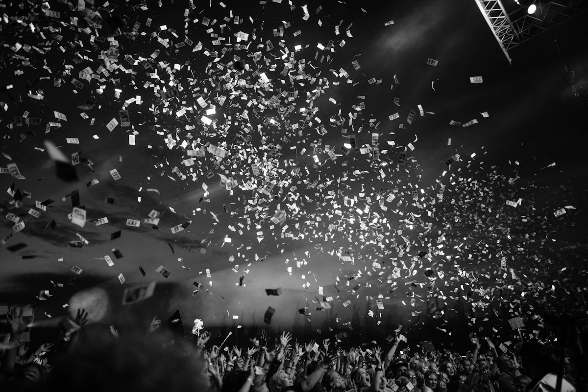 Crowd in motion in black and white
