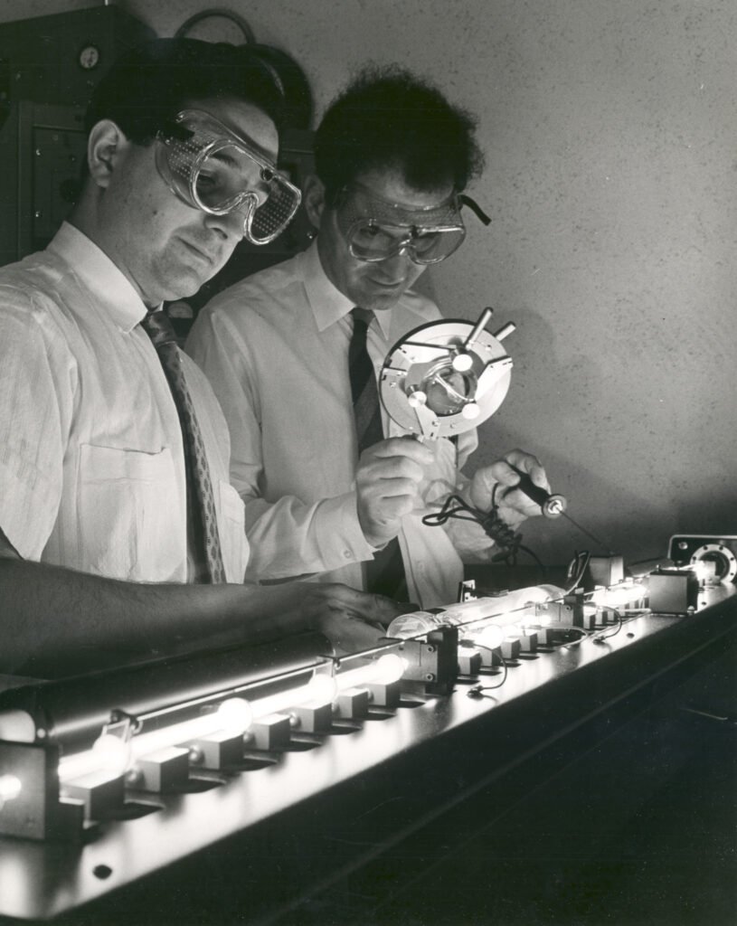 Engineer working in a space optics laboratory on frontier deep tech hardware