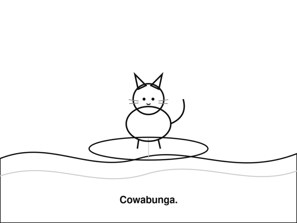 Big Wave Digital fun illustration - a cat surfing a big wave