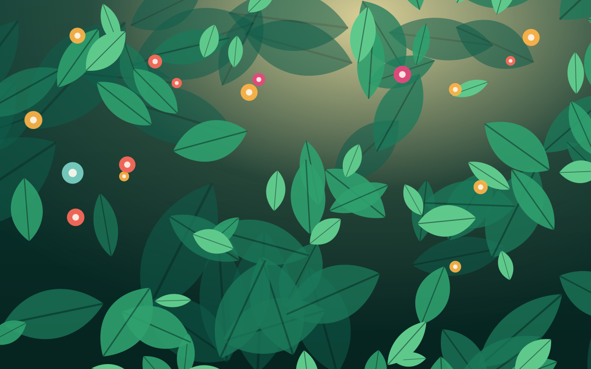 Illustrated rainforest canopy with light breaking through